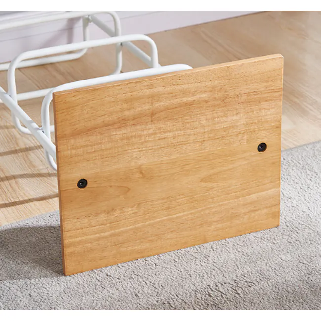 Chester Shoe Rack - White, Natural - 9 - Wooden board with black screws, light brown wood texture, small black screws, white