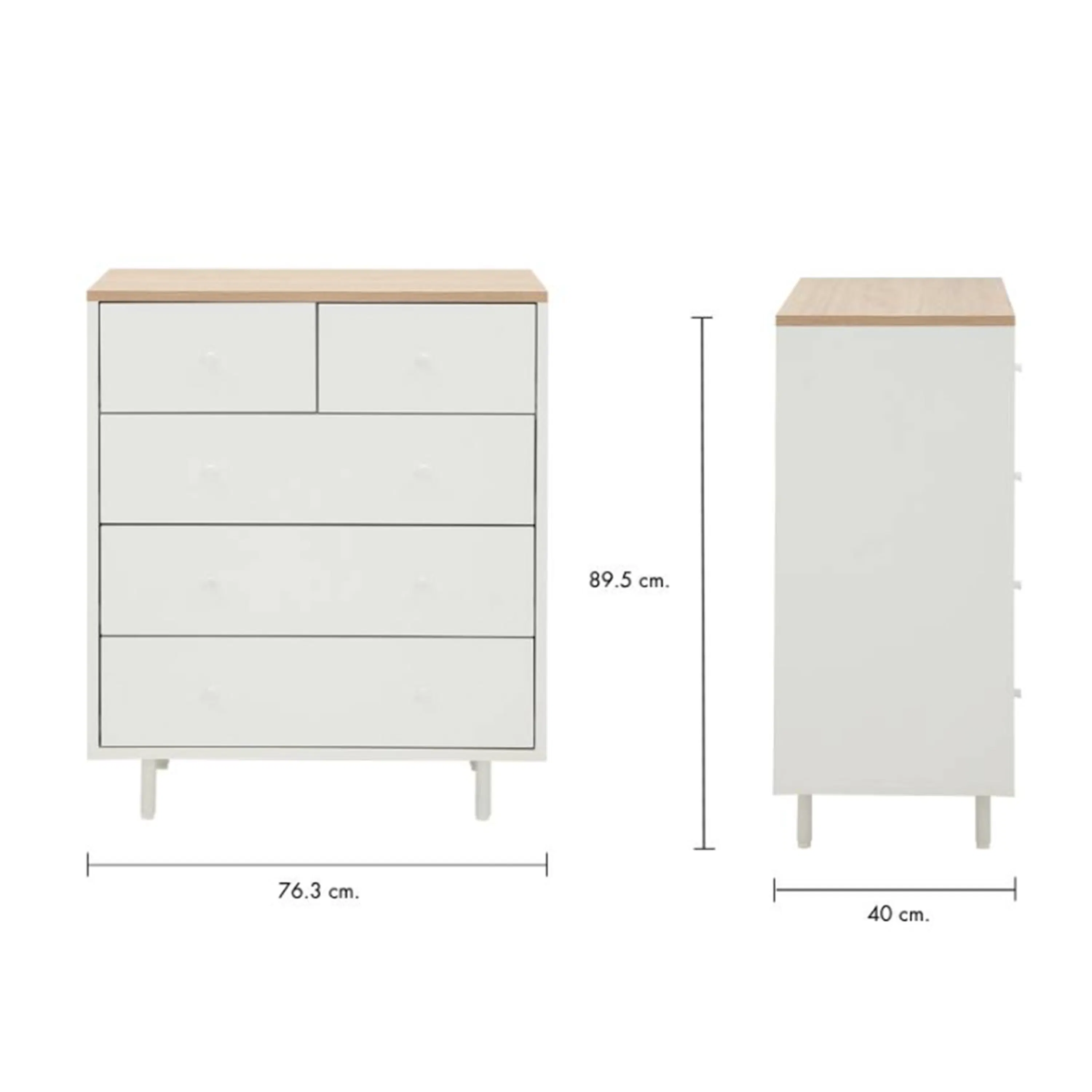 Madeline Modular 5 Drawer Chest 0.7m - 12 - Wooden dresser, 5 cm height, 3 cm width, 40 cm depth, 3 drawers, 2 drawers side
