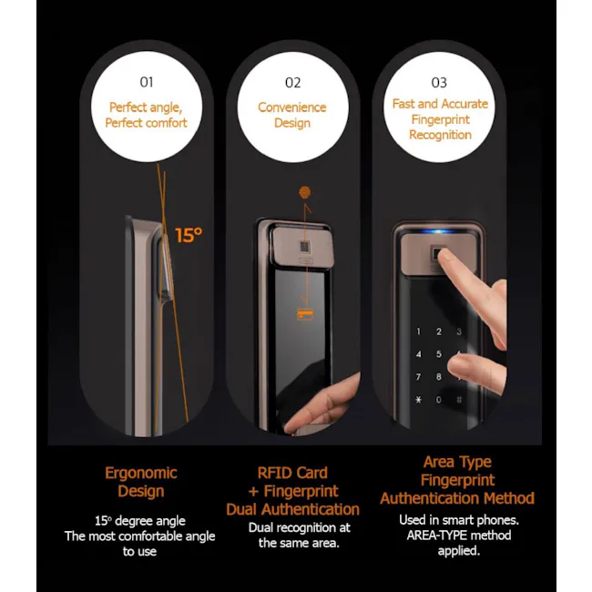 Solity Push Pull Door Lock GSP-2000BKF - Black - 9 - Ergonomic Design, 15° angle, most comfortable angle to use, perfect