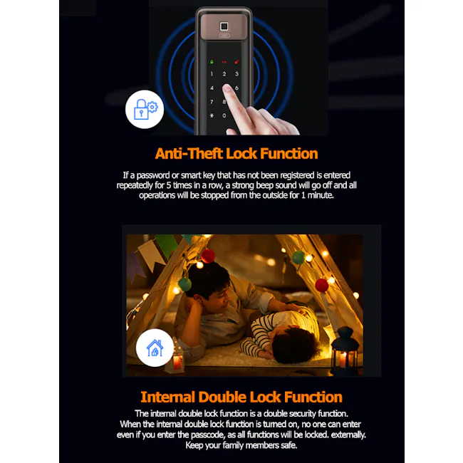 Solity Push Pull Door Lock GSP-2000BKF - Black - 18 - Anti-Theft Lock Function, Smart Key, Password, Security, Lock