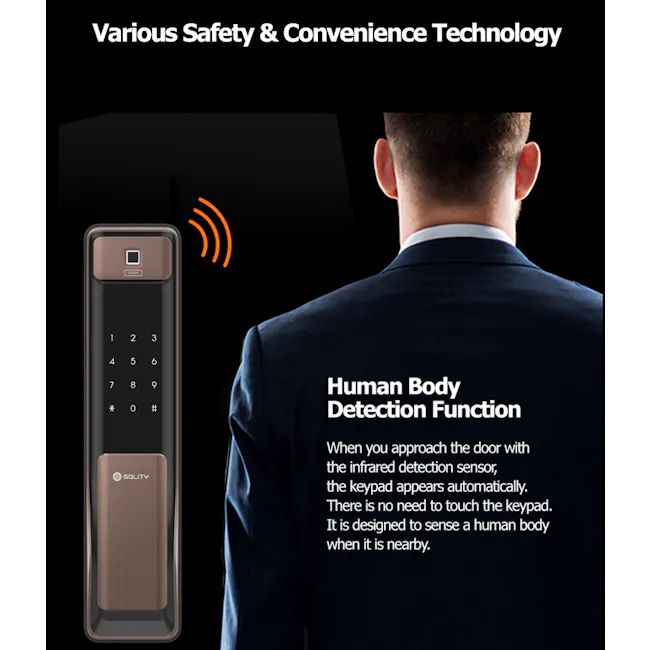 Solity Push Pull Door Lock GSP-2000BKF - Black - 14 - Infrared detection sensor, keypad automatic response, human body