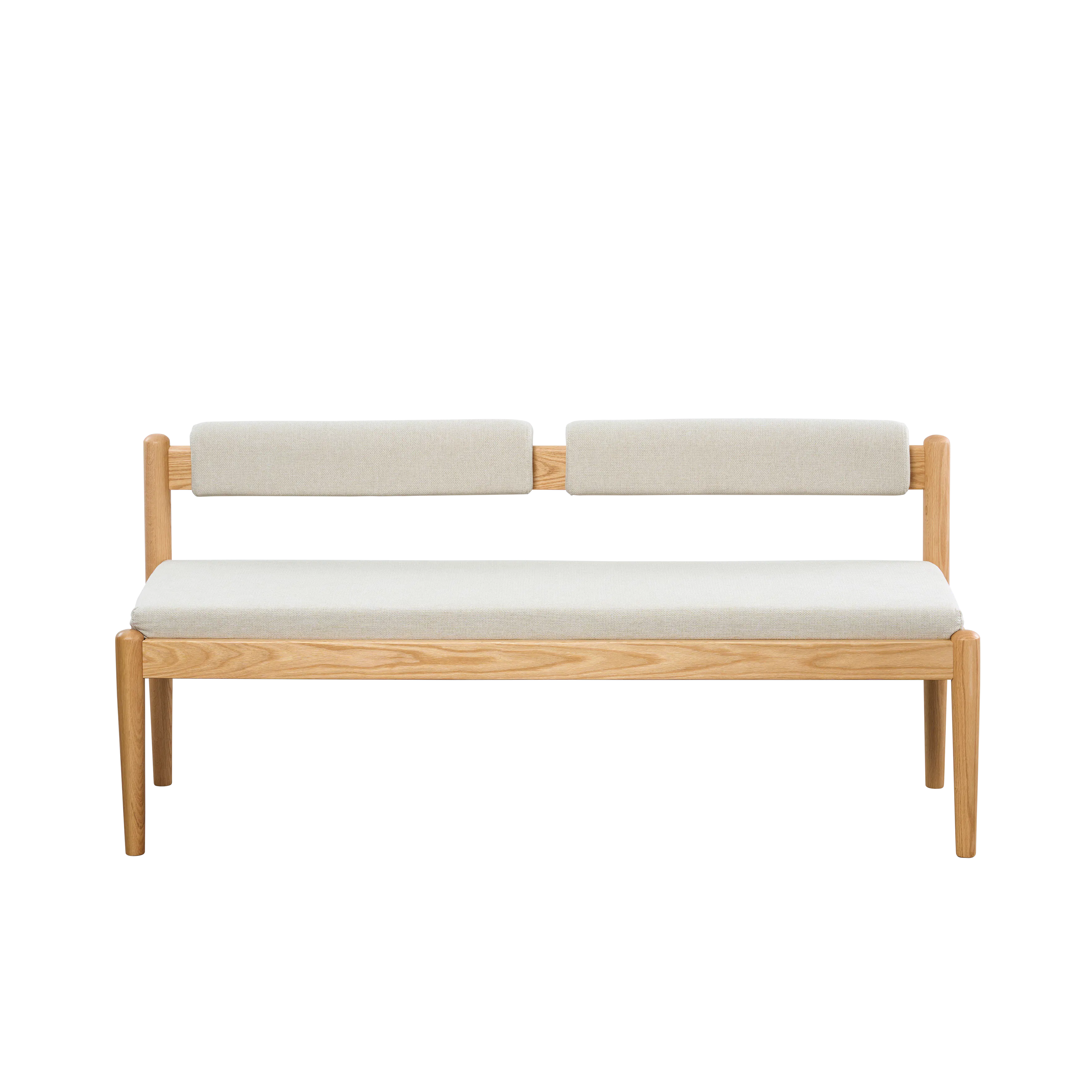 Adelyn Dining Table 1.4m (Sintered Stone) with 2 Niel Chairs and Niel Bench 1.25m in Oak - 60 - Wooden bench with beige