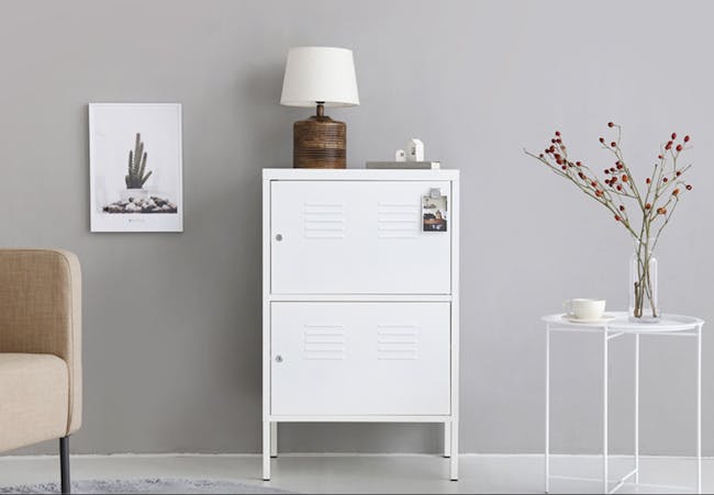 Olavi 2 Tier Metal Storage Cabinet - White - 1