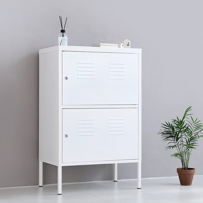 Olavi 2 Tier Metal Storage Cabinet - White - 3