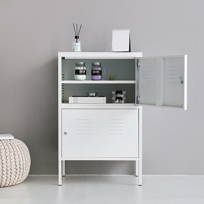 Olavi 2 Tier Metal Storage Cabinet - White - 4