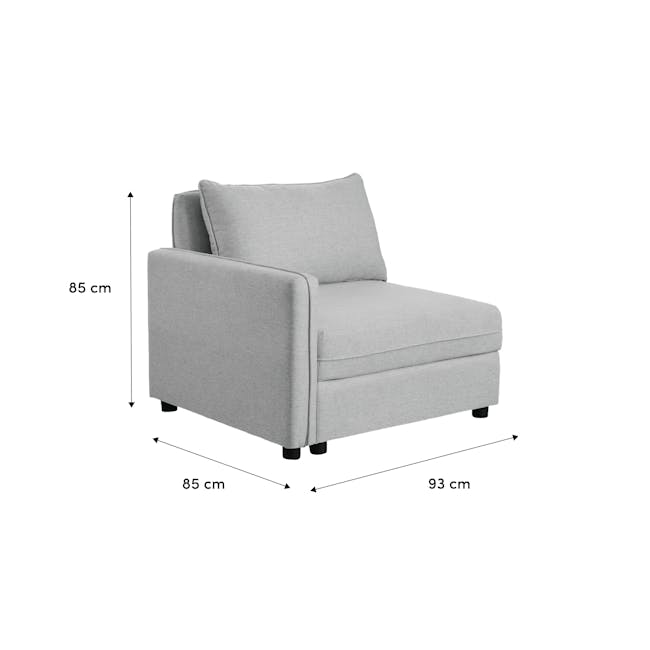 Cameron Left Storage Arm Unit - Moon Grey (Fabric) - 10 - Grey upholstered armchair, 85 cm height, 93 cm width, 85 cm seat