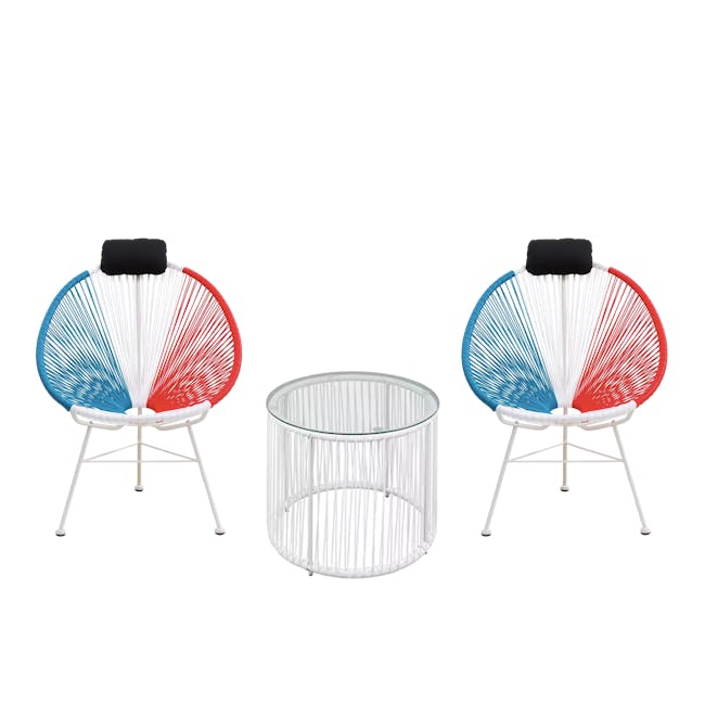 Acapulco 3-Piece Outdoor Coffee Table Set - Blue, White, Red Mix - 0