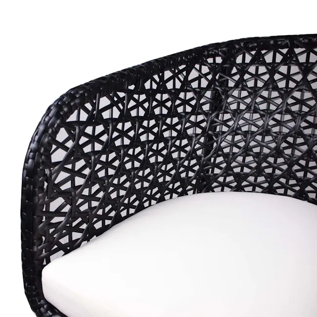 Horizon Patio Set - Cream Cushion - 7 - Woven black wicker chair, elegant design, intricate pattern, textured surface