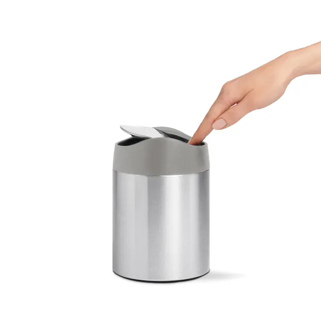 simplehuman Countertop Bins - Brushed - 4 - silver metallic cylindrical trash can, stainless steel design, modern kitchen