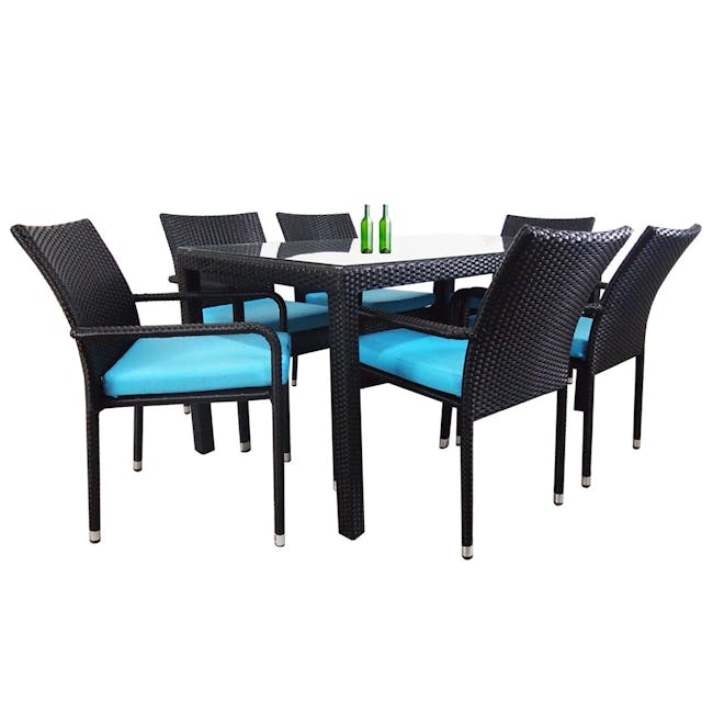 Boulevard Outdoor Dining Set with 6 Chair - Blue Cushion - 0