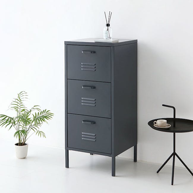 Olavi 3 Tier Metal Cabinet - Dark Grey - 8