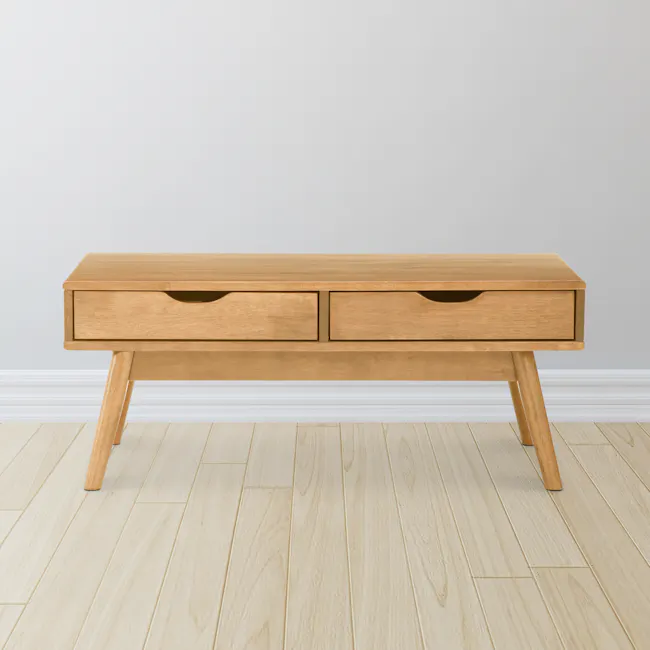 Lamar Twin Drawer Coffee Table - Oak - 3 - Light wood side table, minimalist design, two drawers, light wood finish, simple