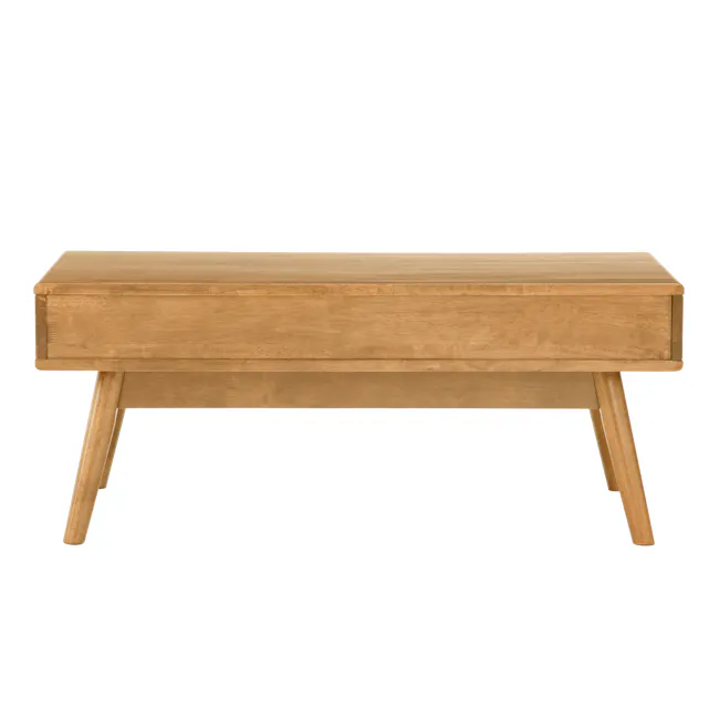 Lamar Twin Drawer Coffee Table - Oak - 6 - Wooden bench, minimalist design, natural wood finish, rectangular top
