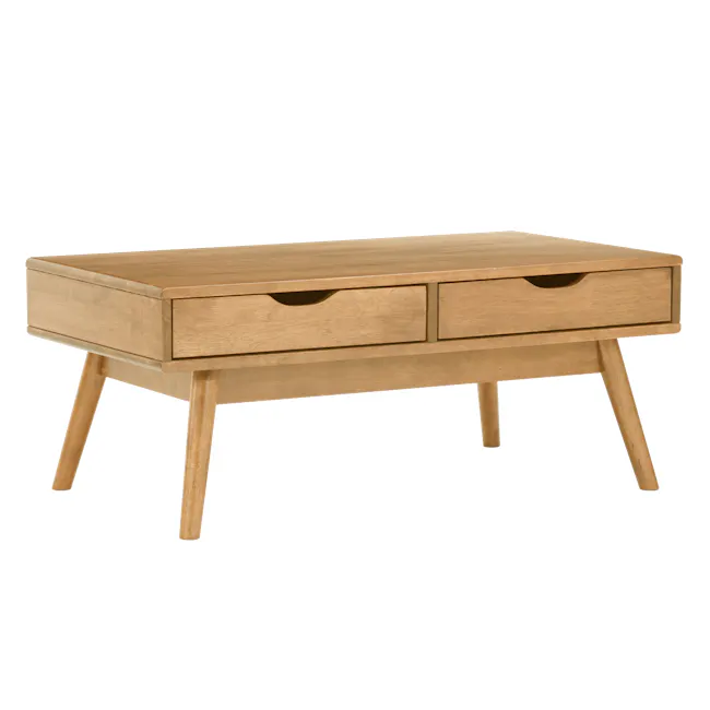 Lamar Twin Drawer Coffee Table - Oak - 4 - Wooden side table, light wood finish, two drawers, simple design, minimalist