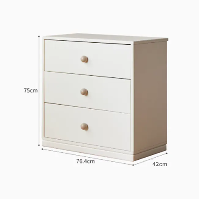 Mika Kids 3 Drawer Chest 0.7m - 11 - White dresser with three drawers, 75 cm in height, 4 cm in depth, 42 cm in width