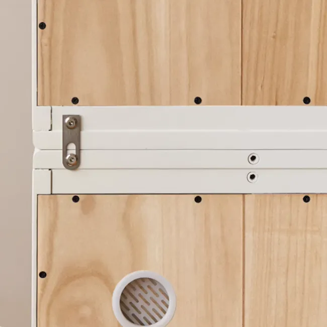 Mika Kids 3 Drawer Chest 0.7m - 10 - Wooden panel, metal hinge, white frame, vertical slats, natural wood texture