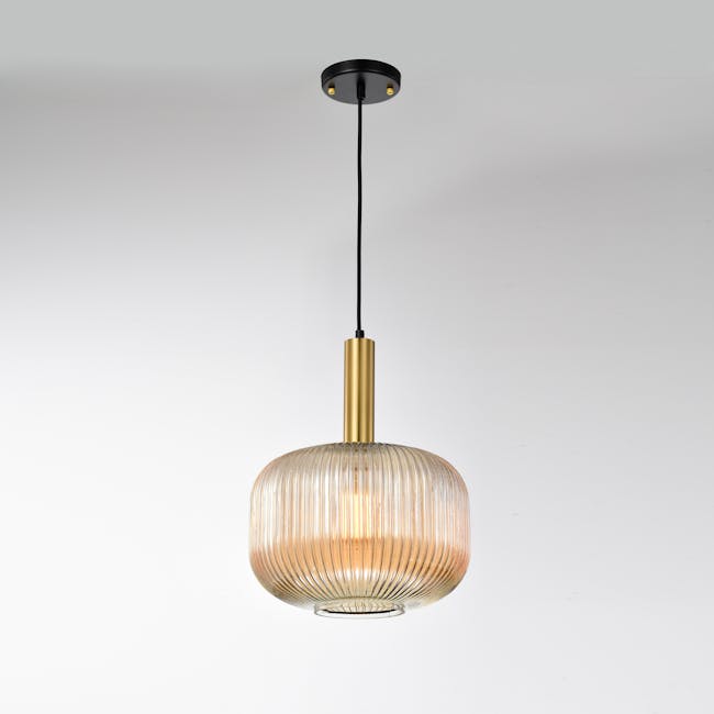 Wilma Ripple Pendant Lamp - Amber - 2 - Modern pendant light with gold accents, minimalist design, translucent glass shade