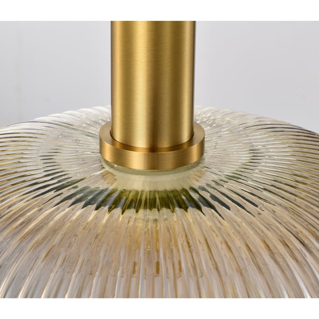 Wilma Ripple Pendant Lamp - Amber - 3 - Golden cylindrical base, translucent glass, concentric pattern, ribbed texture