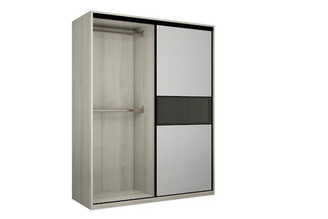 Lorren Sliding Door Wardrobe 1 with Glass Panel - Matte White, White Oak - 6