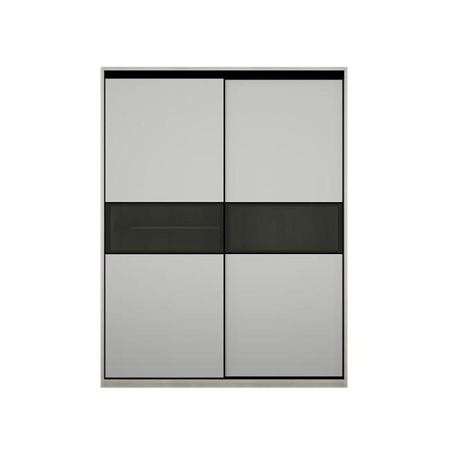 Lorren Sliding Door Wardrobe 1 with Glass Panel - Matte White, White Oak - 0