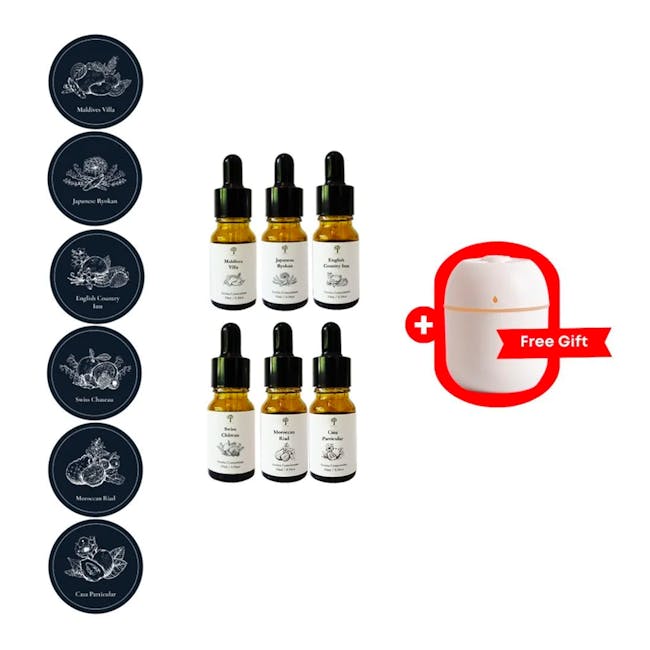 Pristine Aroma Concentrate 10ml - 6 Hotel Series Bundle Pack (+ Free Humidifier) - 6 - Maldives Villa, Japanese Ryokan