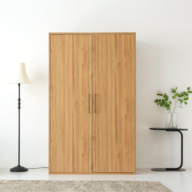 Mirans 2 Door Wardrobe - Oak - 6 - Wooden cabinet, minimalist design, tall cabinet, light wood finish, modern decor, floor