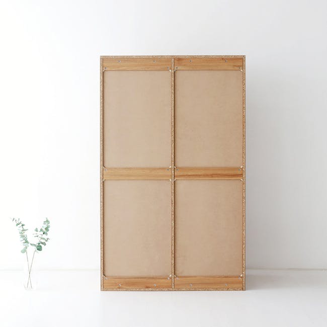 Mirans 2 Door Wardrobe - Oak - 10 - Wooden frame, minimalist design, four panels, natural wood finish, decorative border