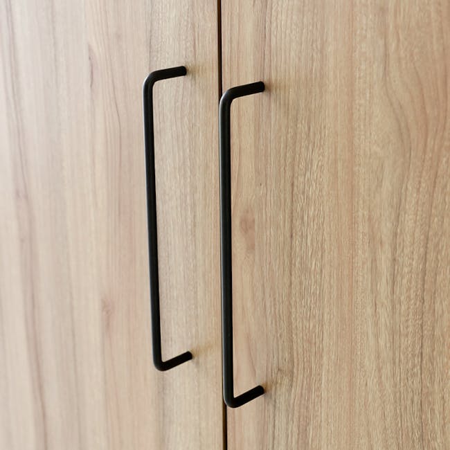 Mirans 2 Door Wardrobe - Oak - 11 - Wooden cabinet doors, black metal handles, minimalist design, sleek appearance, natural