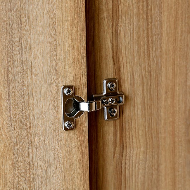 Mirans 2 Door Wardrobe - Oak - 12 - Wooden door hinge, metal hardware, wooden texture, natural wood grain, wooden panel