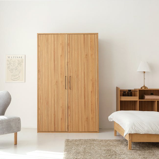 Mirans 2 Door Wardrobe - Oak - 2 - Wooden wardrobe, minimalist design, light wood finish, tall cabinet, modern decor
