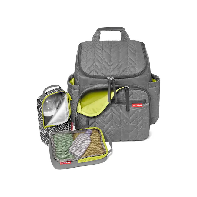 Skip Hop Forma Nappy Backpack - Grey - 2 - Quadruplet backpack, quilted design, gray color, quilted handles, quilted