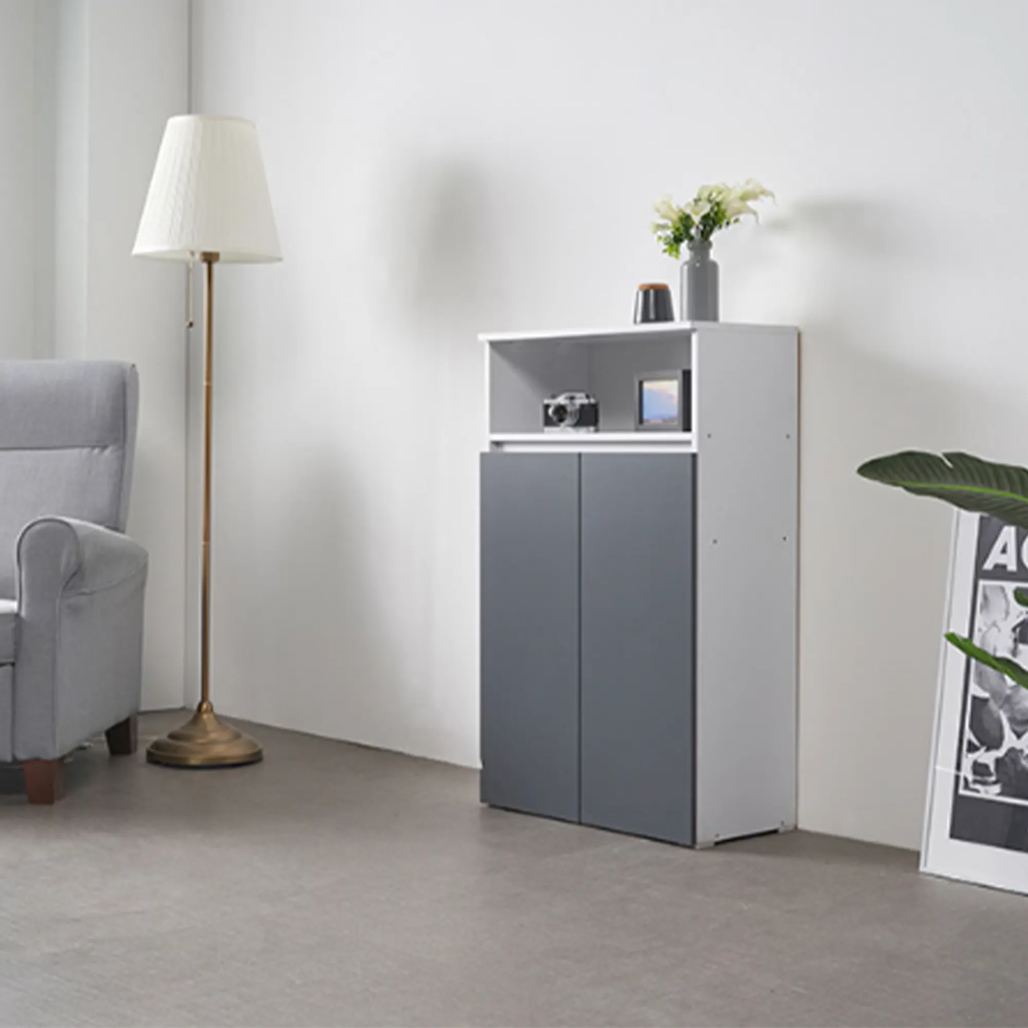 (As-is) Muse Tall Cabinet 0.6m - White Grey - 1 - 13