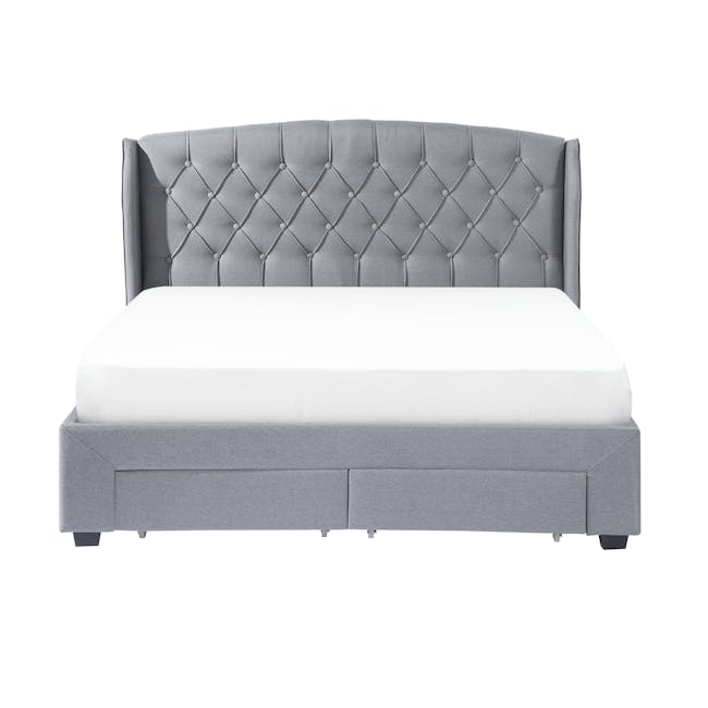 Madeline 4 Drawer Queen Bed in Shadow Grey (Fabric) with 2 Charlotte Drawer Side Tables - 2