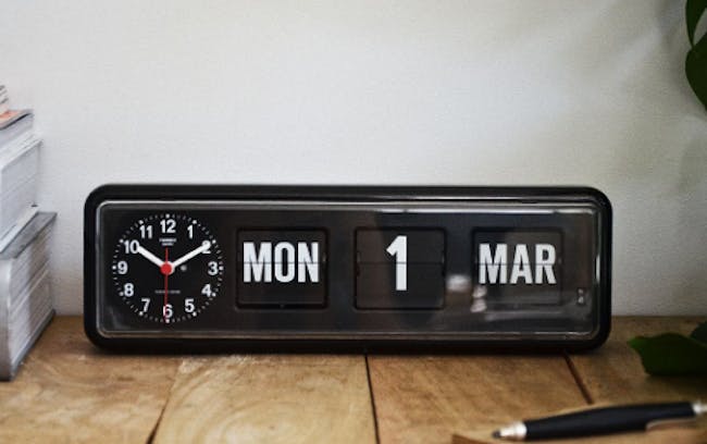 TWEMCO Calendar Flip Wall/Counter Clock - Black - 1