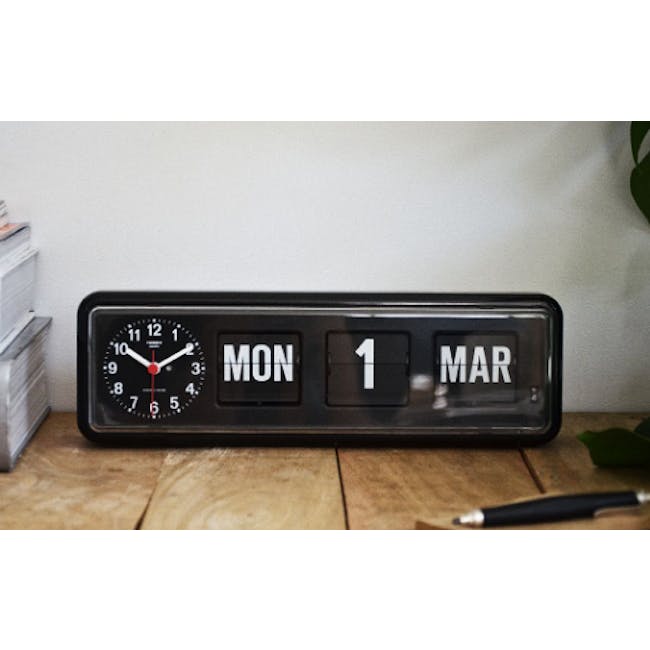 TWEMCO Calendar Flip Wall/Counter Clock - Black - 1