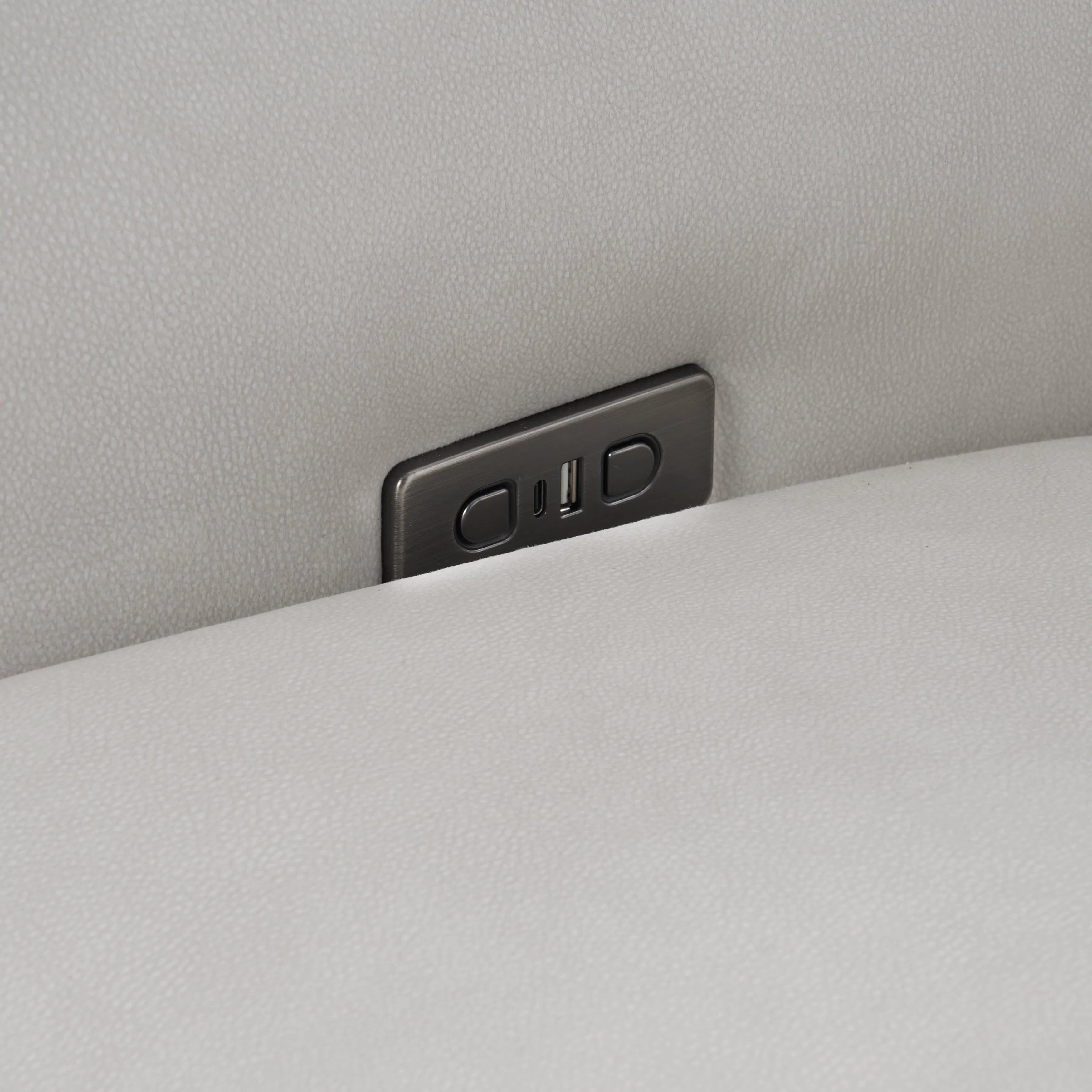 Harmony Left Arm Power Recliner Unit - Misty Grey (Scratch Resistant) - 13 - Sleek, metallic USB port on car seat, Interior