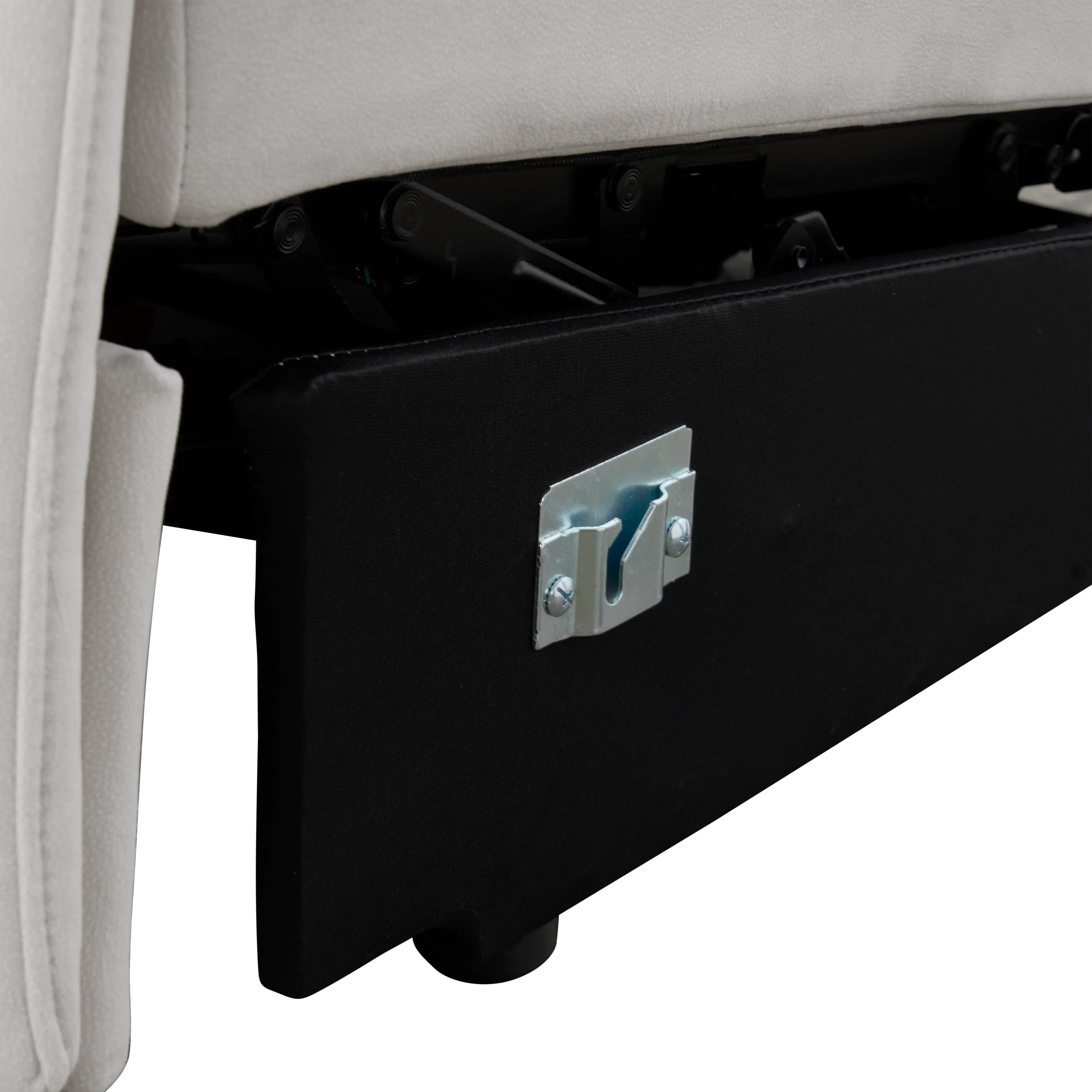 Harmony Left Arm Power Recliner Unit - Misty Grey (Scratch Resistant) - 16 - White fabric, black storage compartment
