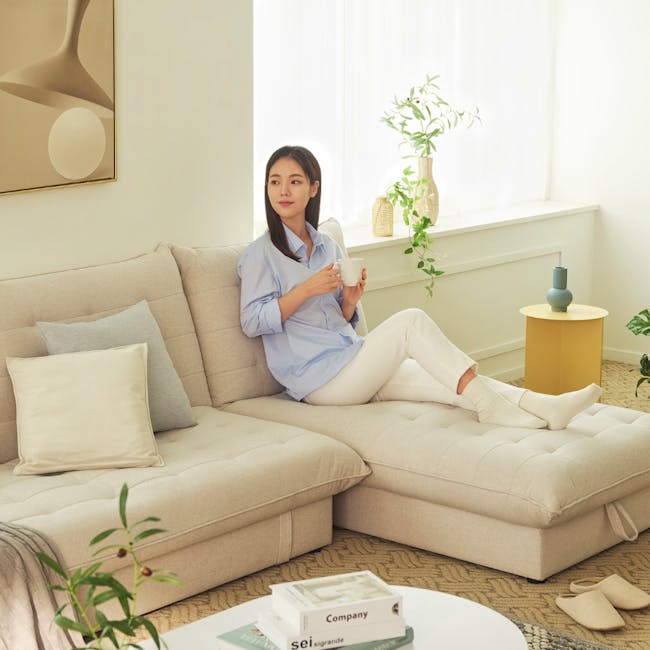 Tessa Storage Lounge Sofa Bed - Beige (Eco Clean Fabric) - 5 - Modern living room, minimalist decor, cozy sofa