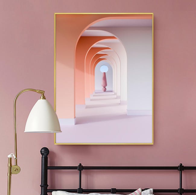 Minimalist Architecture Art Print on Stretched Canvas with Black Frame 60cm x 90cm - Pink Arch Interior - 1