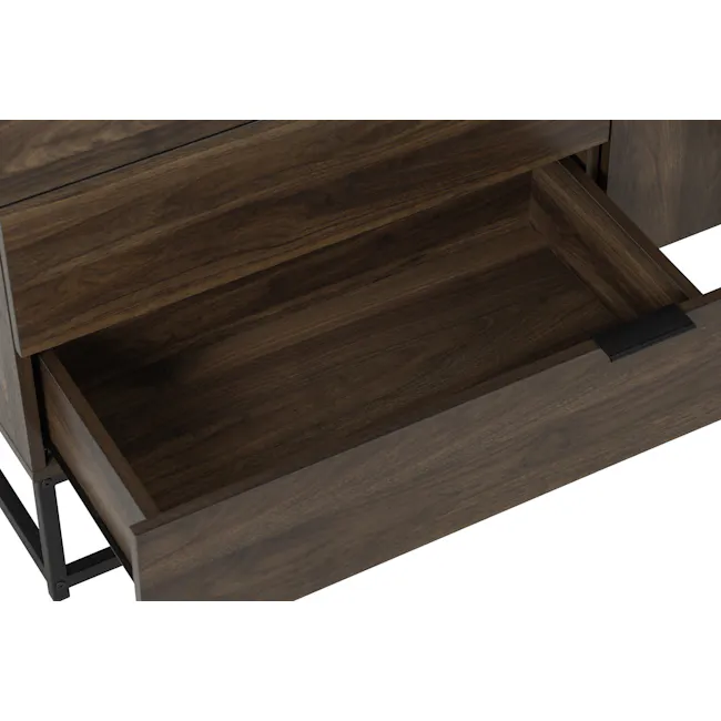 Carrie Sideboard 1.1m - 8 - Wooden drawer, dark wood finish, metal frame, open drawer, minimalist design, sleek furniture