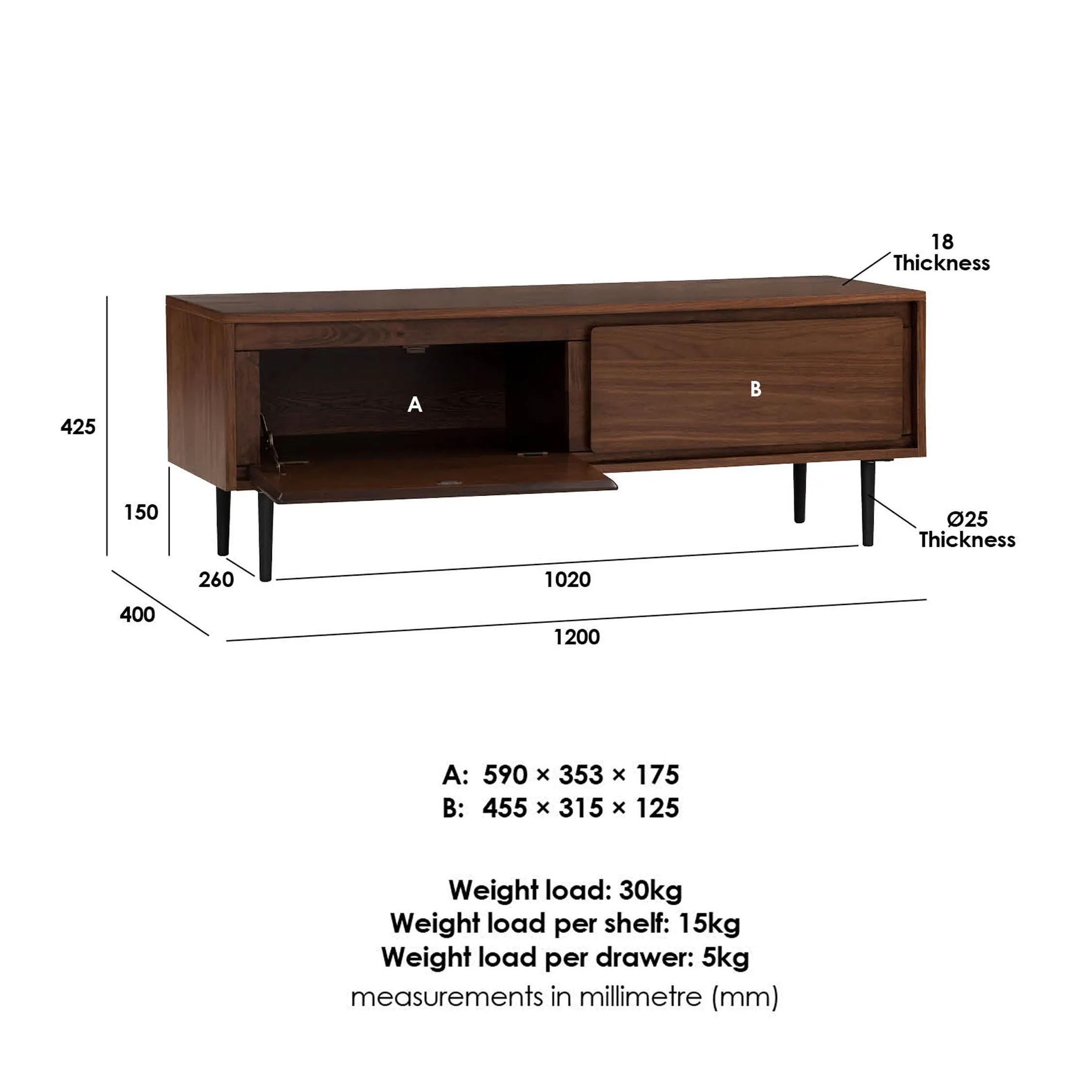 (As-is) Herta TV Console 1.2m - Walnut - 2 - 17