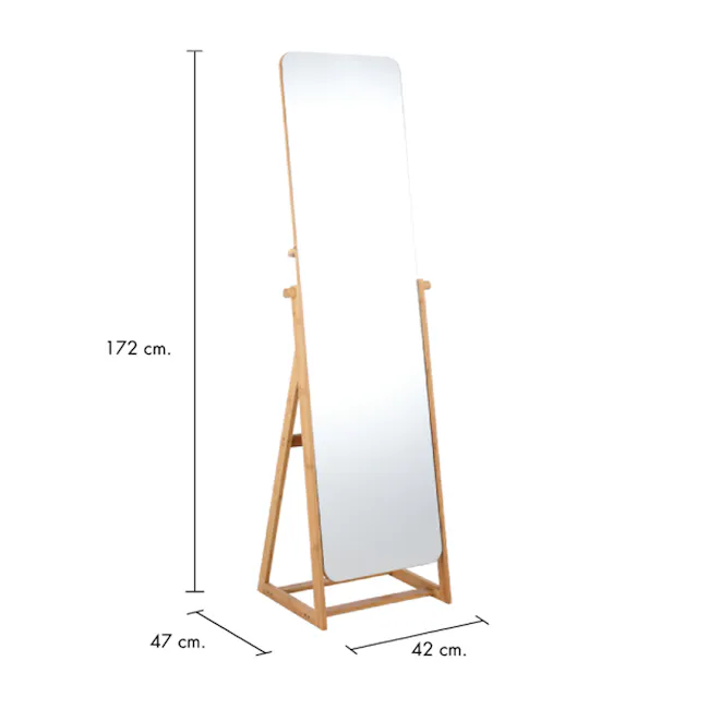 Lorin Standing Mirror 42 x 172 cm - Natural - 10 - Wooden stand with mirror, 172 cm height, 47 cm width, 42 cm depth