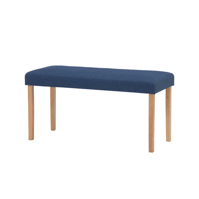 Dahlia Bench 0.9m - Natural, Navy (Fabric) - 1 - Stool with blue cushion, wooden legs, minimalist design, modern aesthetic