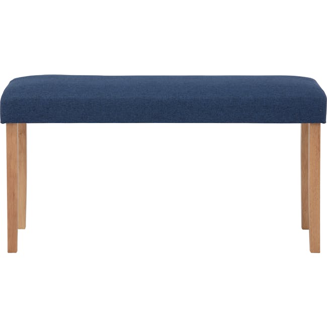 Dahlia Bench 0.9m - Natural, Navy (Fabric) - 4 - Blue upholstered stool, wooden legs, minimalist design, textured fabric
