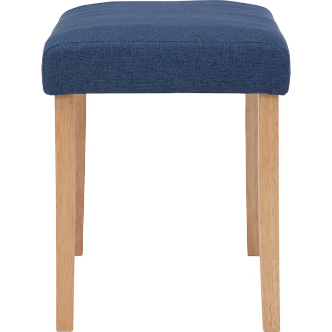 Dahlia Bench 0.9m - Natural, Navy (Fabric) - 5 - Wooden stool, light wood legs, blue upholstered seat, minimalist design