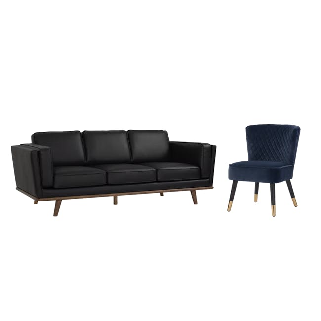 Carter 3 Seater Sofa in Espresso with Bianca Lounge Chair in Navy (Velvet) - 0