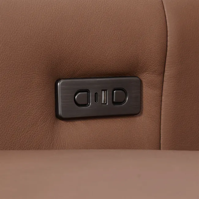 Clyde Right Arm Power Recliner Unit - Pecan Brown (Top Grain Leather) - 9