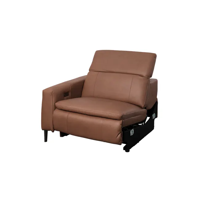 Clyde Right Arm Power Recliner Unit - Pecan Brown (Top Grain Leather) - 28