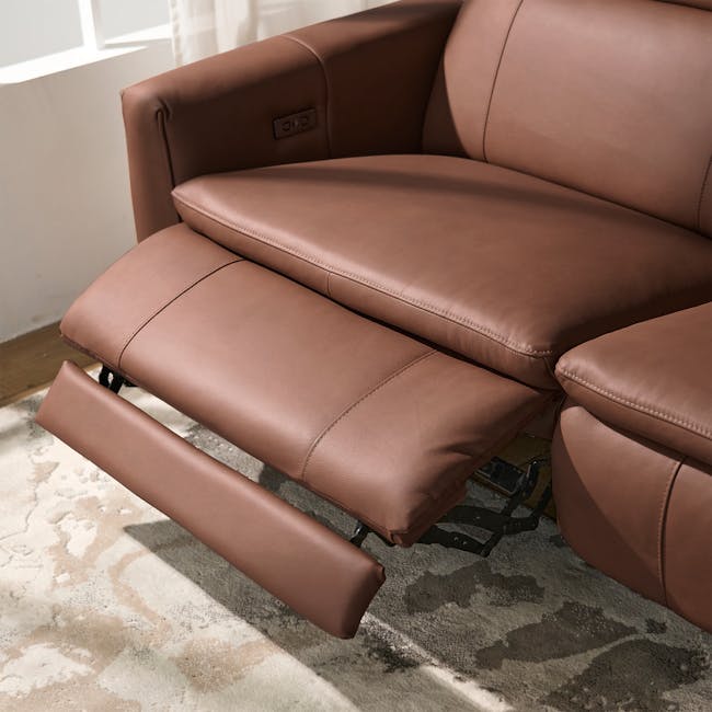 Clyde 4 Seater Power Recliner Sofa - Pecan Brown (Top Grain Leather) - Zero Wall - 6