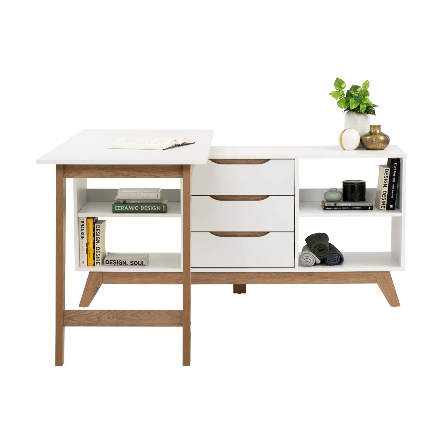 (As-is) Miah Study Table 1.4m - Natural, White - 2 - 9